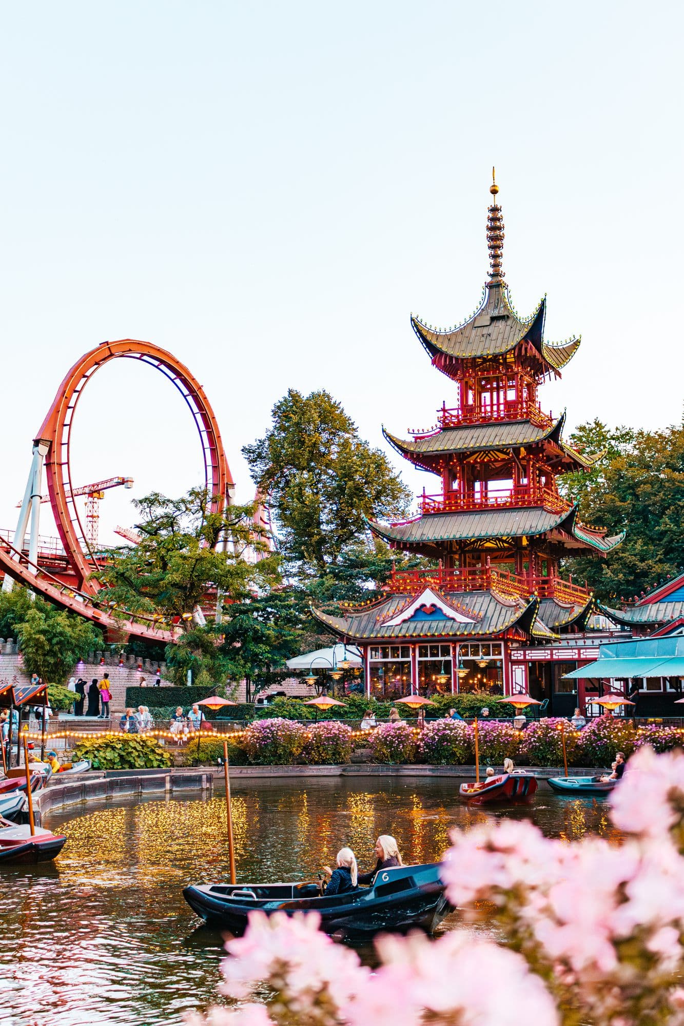 Tivoli’s pagoda among pink blossoms