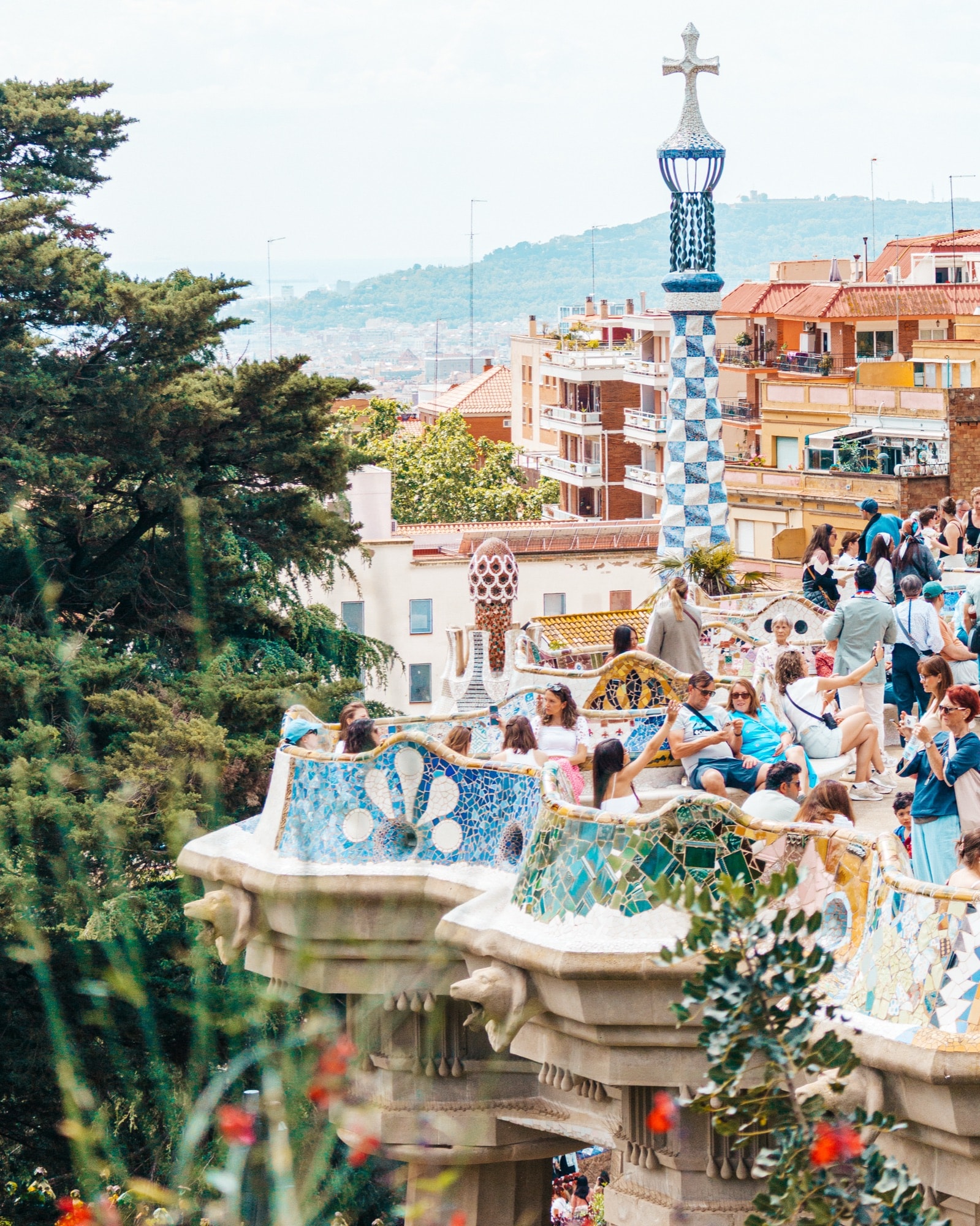 Park Güell terrace with the city behind