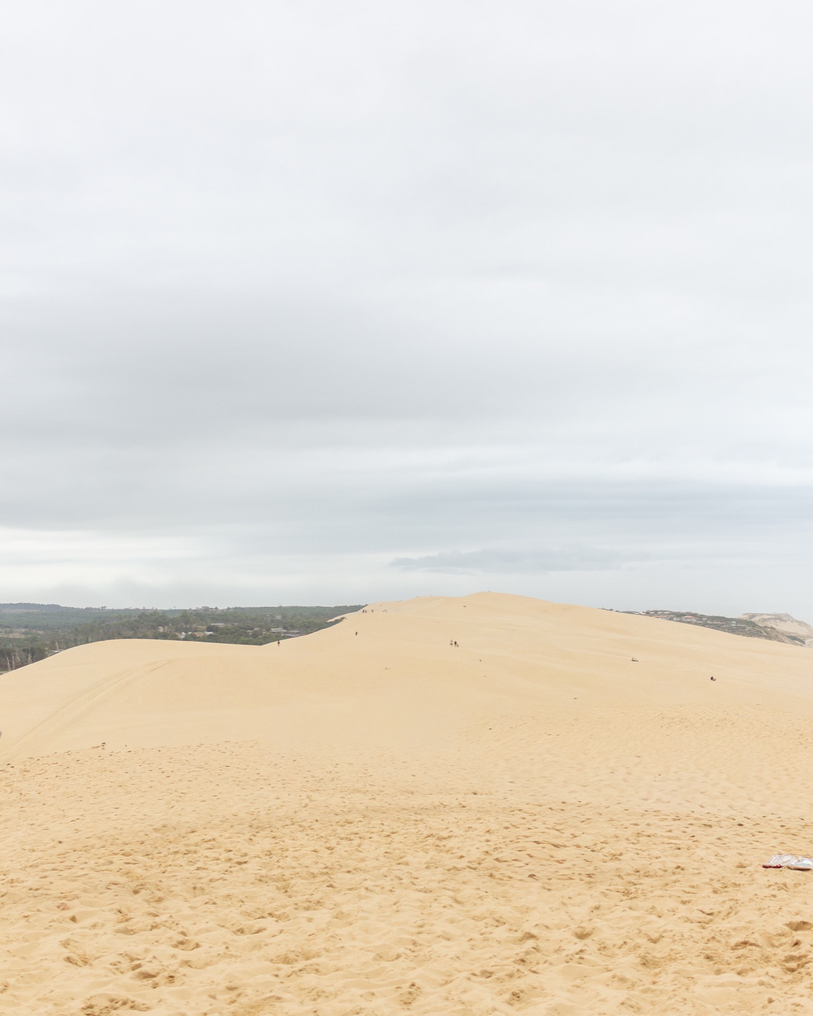 Sand dune under a white sky