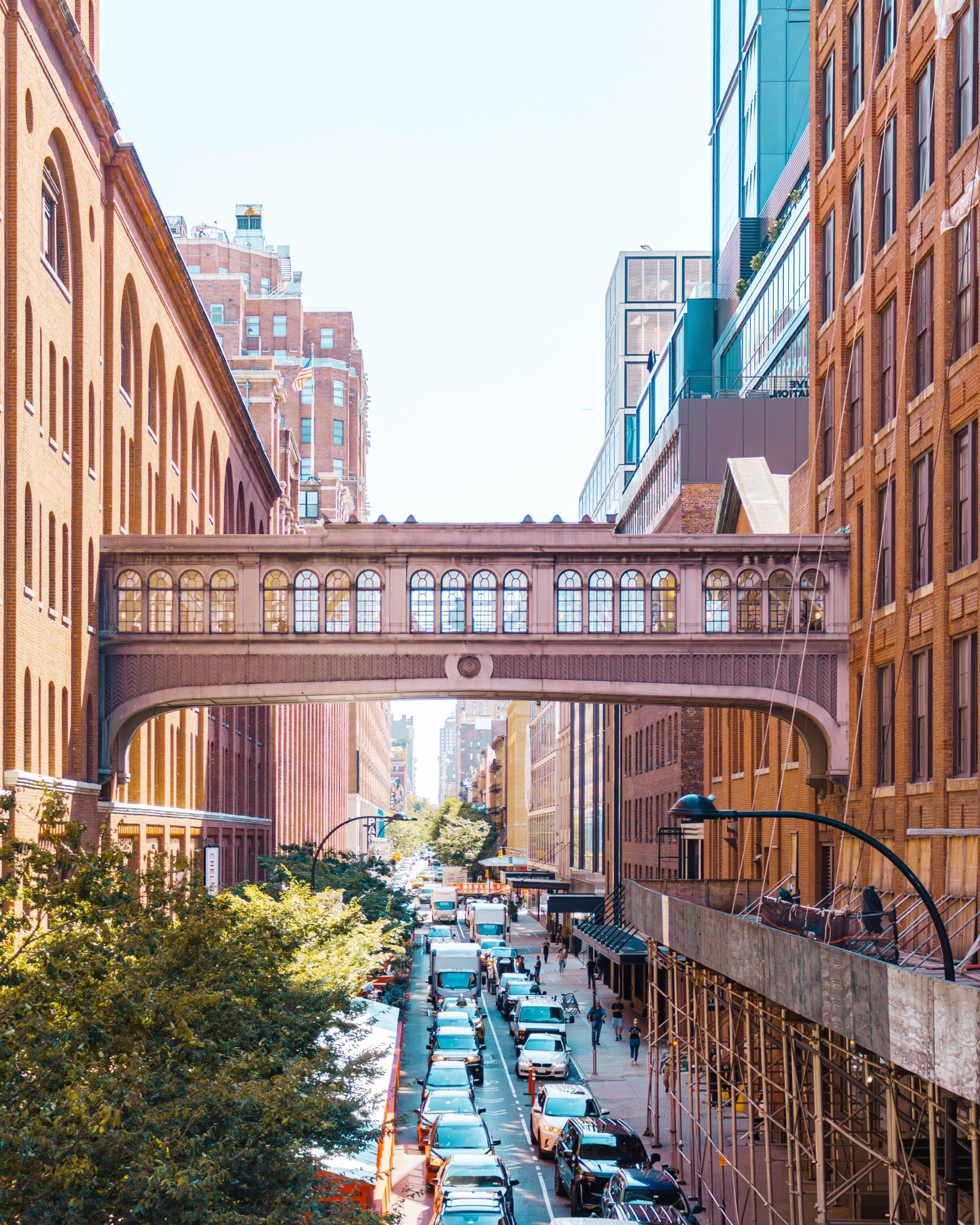 Skybridge between two brick buildings