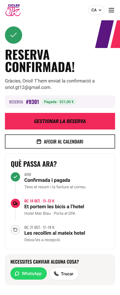 Mobile booking confirmation