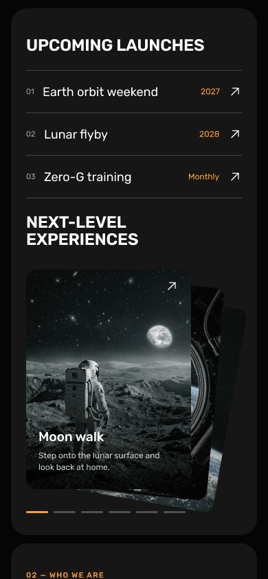 Launches and experience cards on mobile