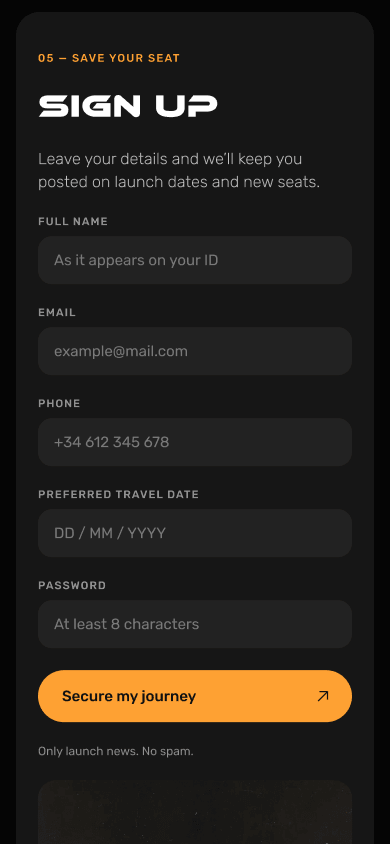 Sign-up form on mobile
