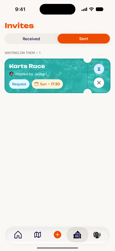 Venu invites screen with a one-tap invite card